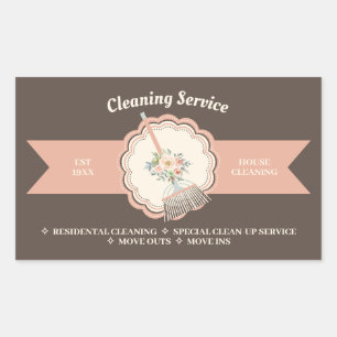 Sticker Rectangulaire Calligraphie Janitorial Brown Nettoyage ménager