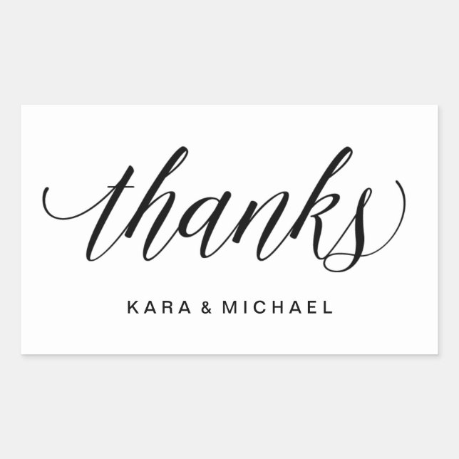 Sticker Rectangulaire Calligraphie moderne Mariage noir et blanc Merci (Devant)