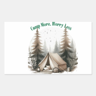 Sticker Rectangulaire Camp More, Worry Less – Tent Art in the Woods