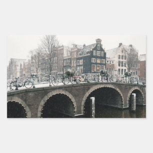 Sticker Rectangulaire Canal à Amsterdam en hiver