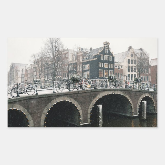 Sticker Rectangulaire Canal à Amsterdam en hiver (Devant)