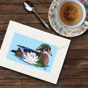 Sticker Rectangulaire Canard en bois coloré nénuphar faune bleu