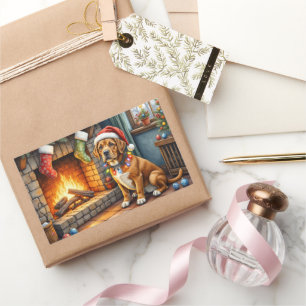 Sticker Rectangulaire Cane Corso Cheminée avec Lumières de Noël