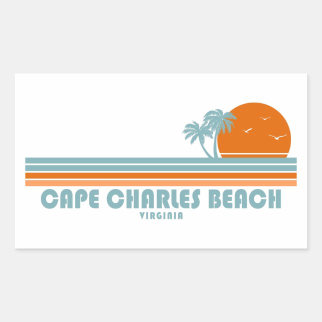 Sticker Rectangulaire Cape Charles Beach Virginia Sun Palm Trees (Devant)