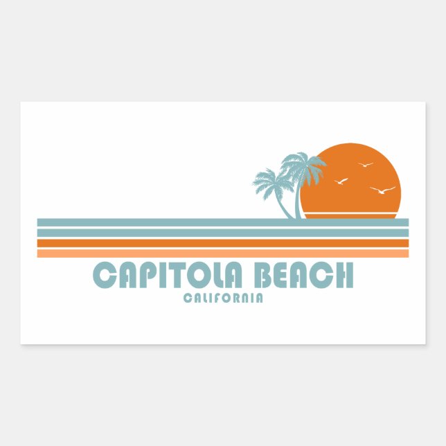 Sticker Rectangulaire Capitola Beach Californie Sun Palm Trees (Devant)