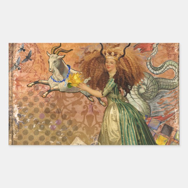 Sticker Rectangulaire Capricorn Femme Chèvre Whimsical Amusant (Devant)