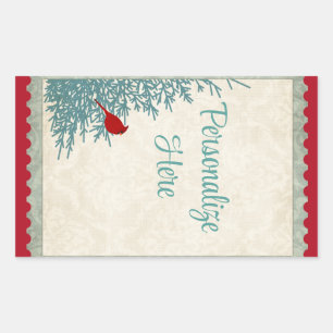 Sticker Rectangulaire Cardinal d'hiver dans l'arbre vintage damassé or r
