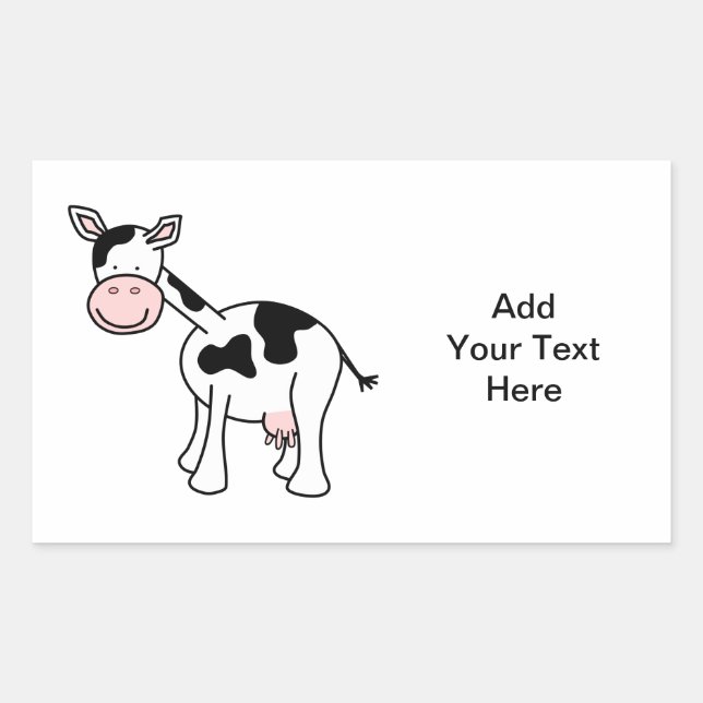 Sticker Rectangulaire Caricature de vache noire et blanche. (Devant)