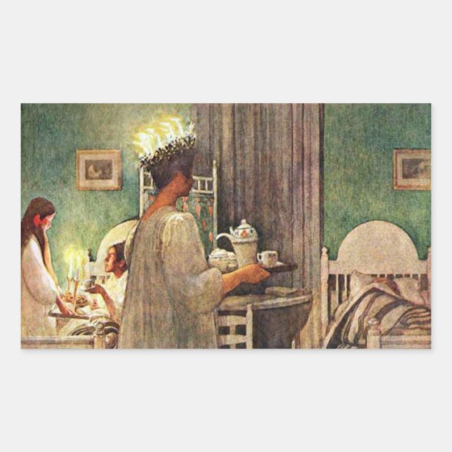 Sticker Rectangulaire Carl Larsson St Lucia Jour Noël en Suède (Devant)