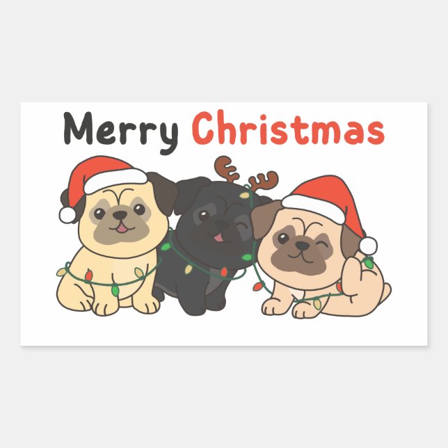 Sticker Rectangulaire Carlin Animaux de Noël Chiens mignons Joyeux Stick (Devant)