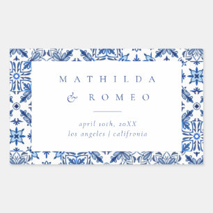 Sticker Rectangulaire Carrelage bleu méditerranéen et Mariage d'agrumes