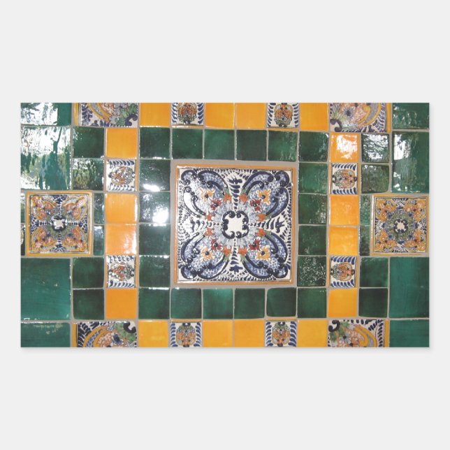 Sticker Rectangulaire Carrelage mexicain vert Talavera (Devant)