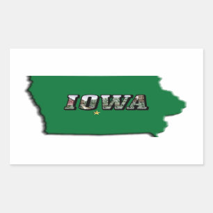 Sticker Rectangulaire Carte de l'État de l'Iowa Plan vert et texte photo