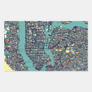 Sticker Rectangulaire Carte de Manhattan New York