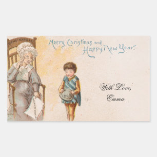 Sticker Rectangulaire Carte de Noël Vintage Mignonne grand-mère et enfan
