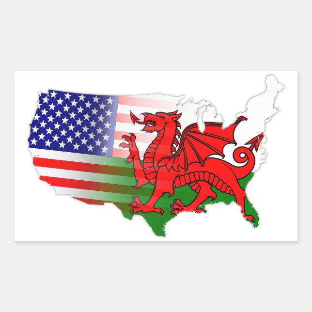 Sticker Rectangulaire Carte des drapeaux gallois américains (Devant)