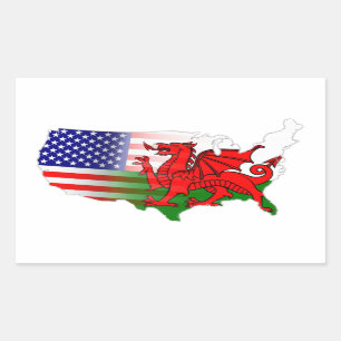 Sticker Rectangulaire Carte des drapeaux gallois américains