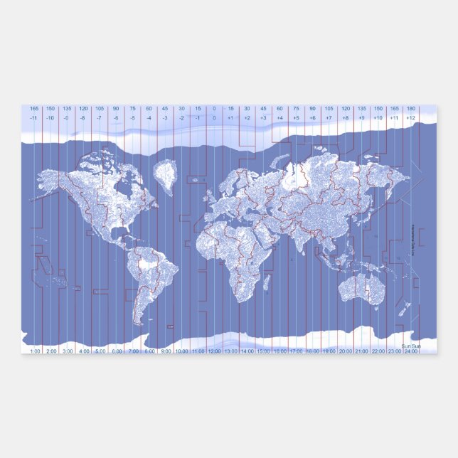 Sticker Rectangulaire Carte des fuseaux horaires mondiaux (Devant)