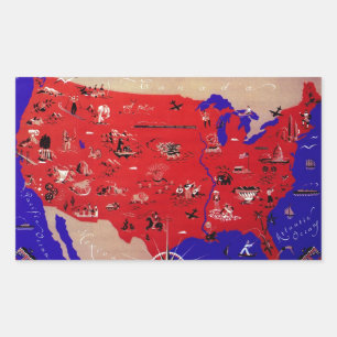 Sticker Rectangulaire Carte du Bureau de voyage des États-Unis d'Amériqu