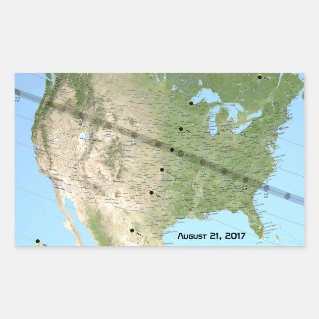 Sticker Rectangulaire Carte du chemin d'Eclipse solaire 2017 (Devant)