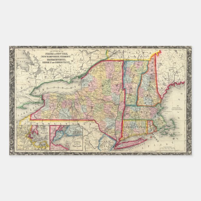 Sticker Rectangulaire Carte Du Comté Des États De New York (Devant)