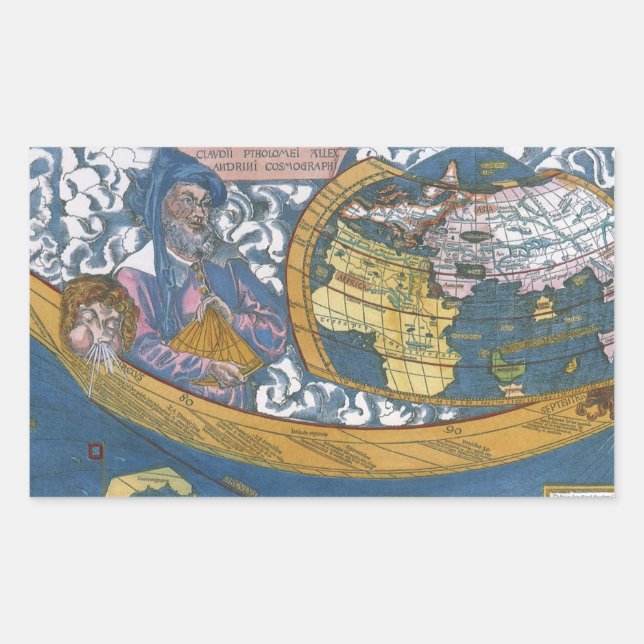 Sticker Rectangulaire Carte du monde antique avec Claudius Ptolemy, 1507 (Devant)