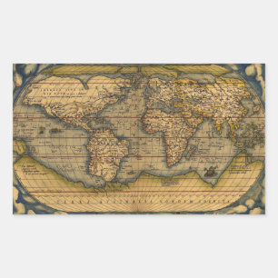 Sticker Rectangulaire Carte du monde d'Ortelius 1570 : cartographie anti