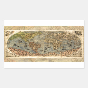 Sticker Rectangulaire Carte du monde Forlani Antiquev 1565 Renaissance