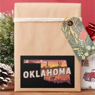 Sticker Rectangulaire Carte illustrée de l'Oklahoma vintage pour voyage