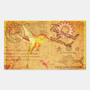 Sticker Rectangulaire Carte postale vintage colibri de l'île tropicale
