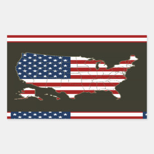 Sticker Rectangulaire Carte USA avec drapeau américain