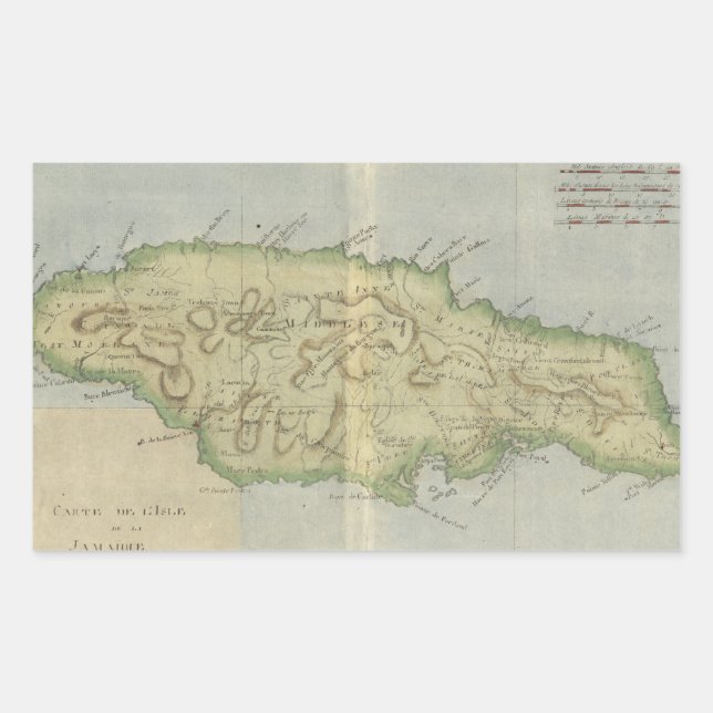 Sticker Rectangulaire Carte vintage de la Jamaïque (1780) (Devant)