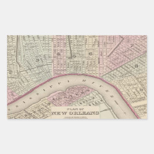 Sticker Rectangulaire Carte vintage de la Nouvelle-Orléans (1880)
