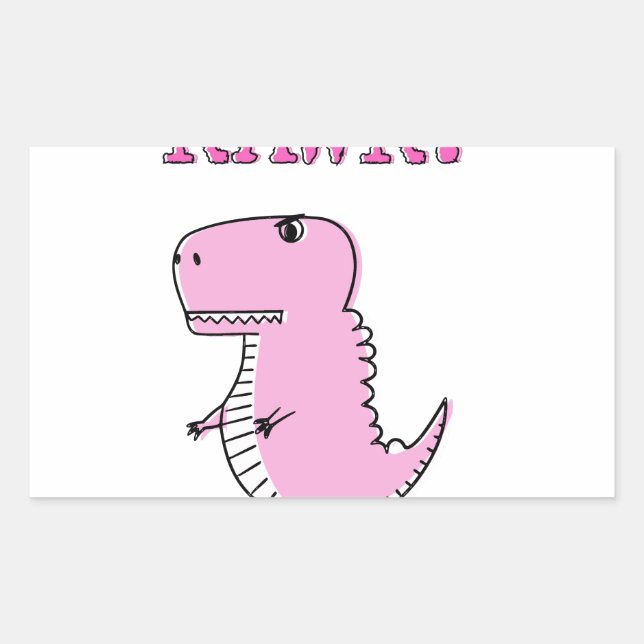 Sticker Rectangulaire Cartoon T-Rex Dinosaur Mignonne Et Rose En Colère (Devant)