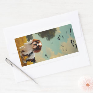 Sticker Rectangulaire cavalier roi charles spaniel halloween AI