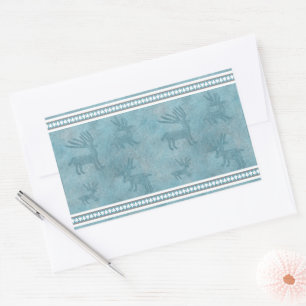 Sticker Rectangulaire Cerfs et pins d'hiver du sud-ouest Bleu et blanc