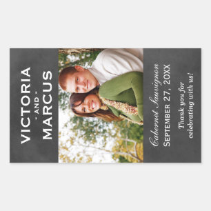 Sticker Rectangulaire Chalboard Mariage Vin Bouteille Monogramme Favoris