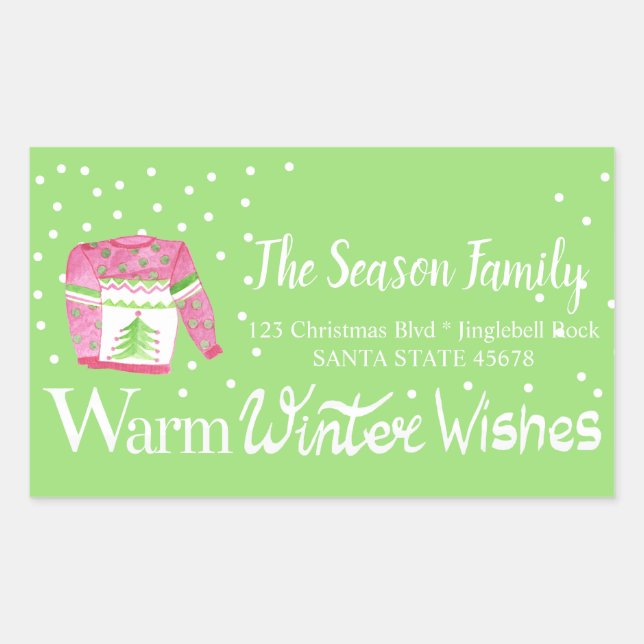 Sticker Rectangulaire Chaleureux voeux d'hiver Noël Sweat adresse (Devant)