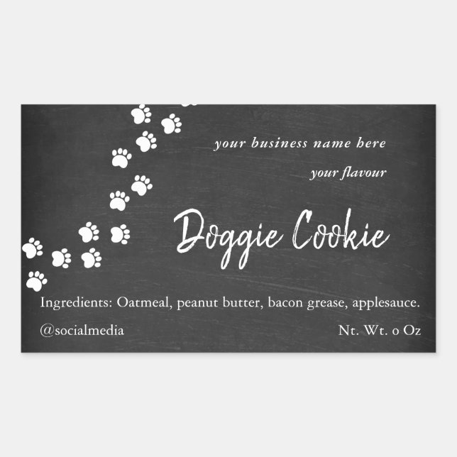 Sticker Rectangulaire Chalkboard, chien patte chemin levrette biscuit (Devant)