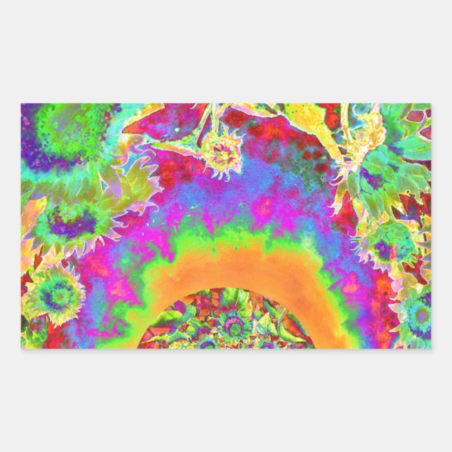 Sticker Rectangulaire Champs de tournesol d'aquarelle rétro élégant (Devant)