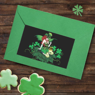 Sticker Rectangulaire Chance Trèfle Vert Fée Rouge Cheveux Shamrock
