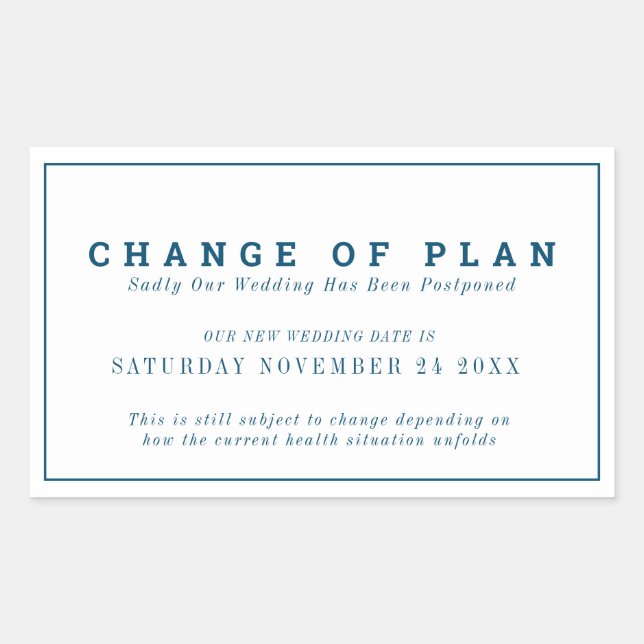 Sticker Rectangulaire Changement de plan mariage reporté nouvelle date b (Devant)