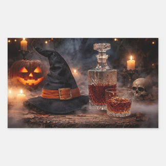Sticker Rectangulaire Chapeau de sorcière d'Halloween et mystique du whi