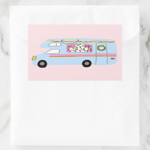 Sticker Rectangulaire Charming Christmas Camper Vintage RV Xmas