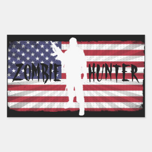 STICKER RECTANGULAIRE CHASSEUR DE ZOMBIES DRAPEAU AMÉRICAIN