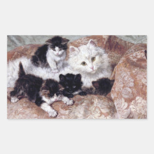 Sticker Rectangulaire Chat avec Kittens Art Vintage par H. Ronner-Knip