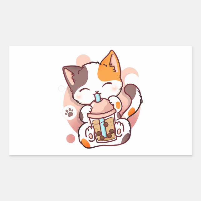 Sticker Rectangulaire Chat Boba Tea Bubble Tea Anime Kawaii Neko pour fi (Devant)