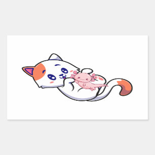 Sticker Rectangulaire Chat et Axolotl Kawaii Neko Anime