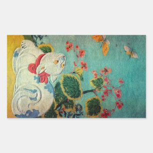 Sticker Rectangulaire Chat et papillon, Suzuki Harunobu