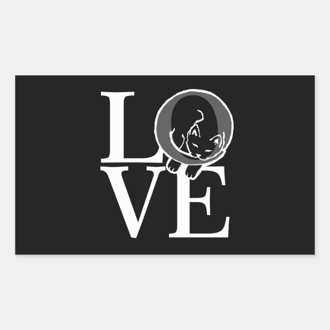 Sticker Rectangulaire Chat Love sur Décor Noir (Devant)